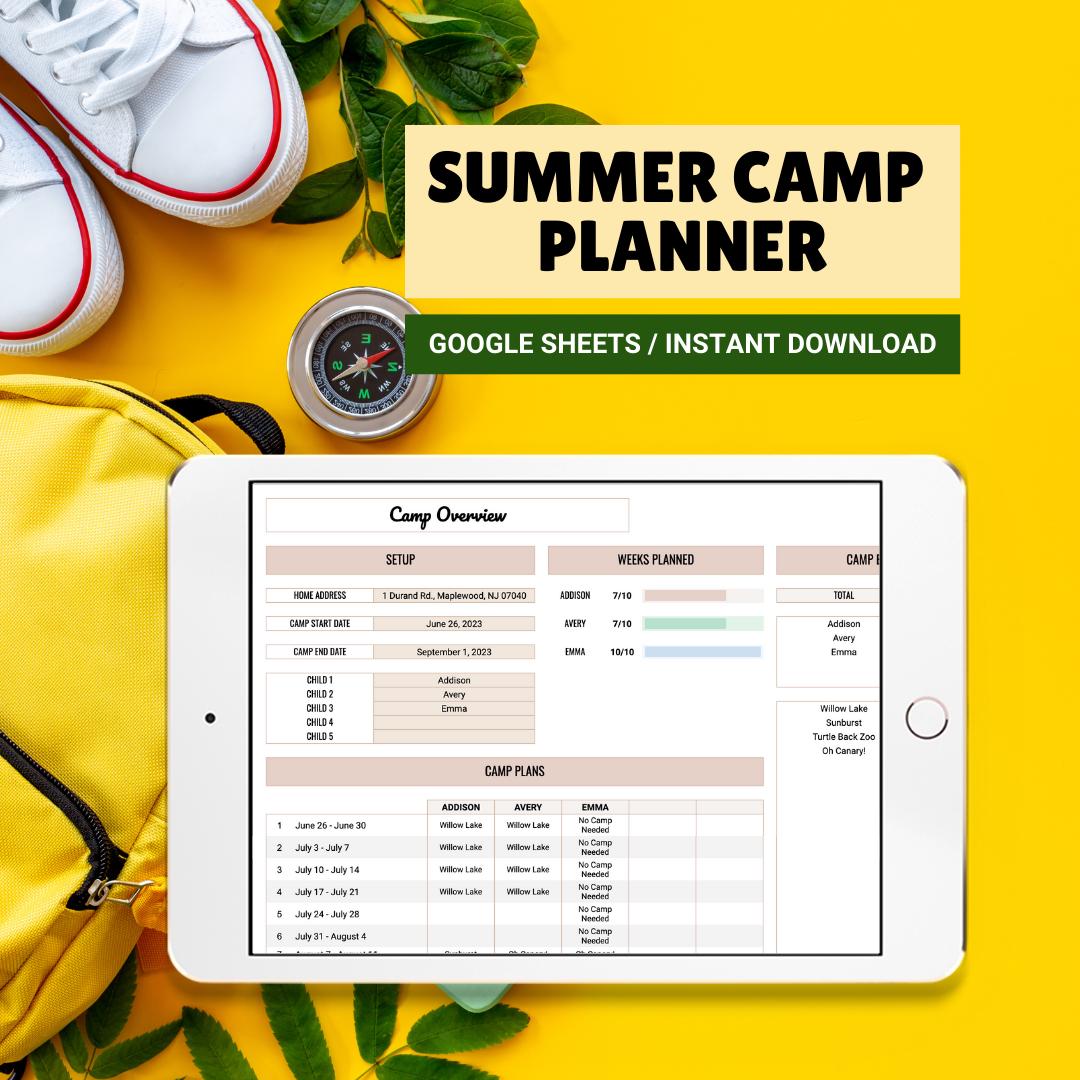 Ultimate Summer Camp Planner Spreadsheet, Camp Expense Tracker, Digital Camp Planner, Kid Activity Schedule, Google Sheet Template