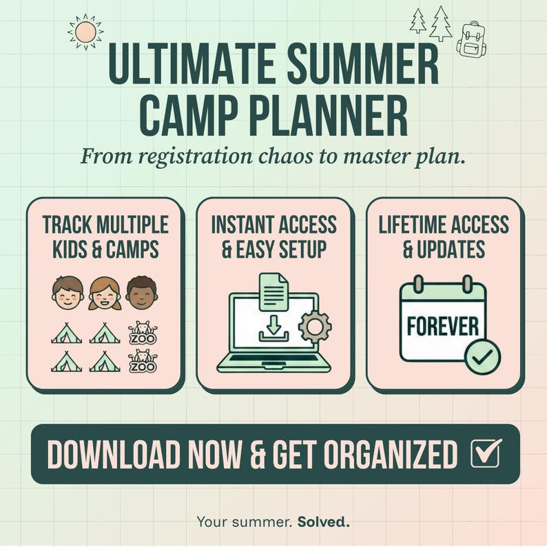 Ultimate Summer Camp Planner Spreadsheet, Camp Expense Tracker, Digital Camp Planner, Kid Activity Schedule, Google Sheet Template image 4