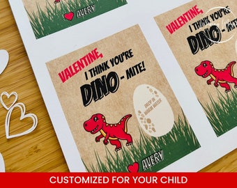 CUSTOMIZED Dino-mite Valentines PRINTABLE, Dinosaur Valentines, Dino Valentine's Day Card, Kids Classroom Valentines, School Valentines, DIY