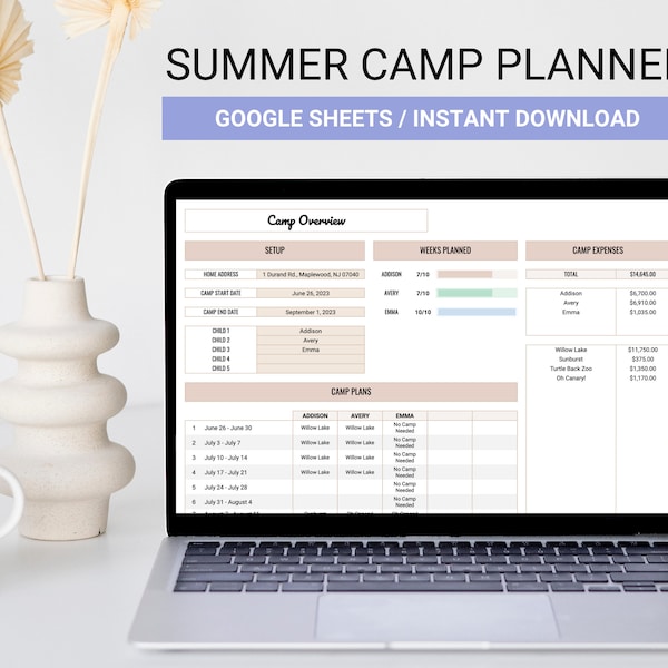 Complete Summer Camp Planner Spreadsheet, Camp Expense Tracker, Digital Camp Planner, Kid Activity Schedule, Google Sheet Template