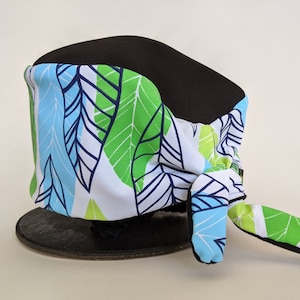 Fresh Leaf Print Tie Back Hat, scrub caps, nurse hats, adjustable cap, ponytail hat, hospital head cover, chemo hat, chef hat, bamboo hat