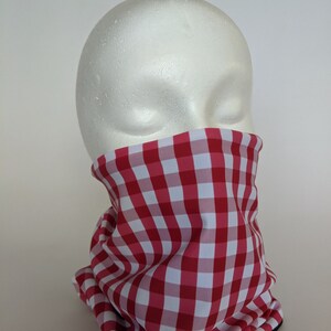Red gingham face cover, full face mask, neck cover, neck gaiter, bamboo face mask, stretch mask, double layer, ladies face cover, washable