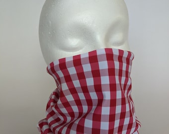 Red gingham face cover, full face mask, neck cover, neck gaiter, bamboo face mask, stretch mask, double layer, ladies face cover, washable