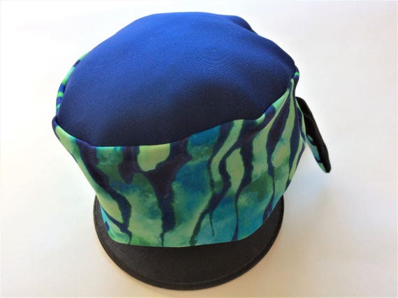 Tie back hat Chef Hat Turquoise Geo Floral Scrub Cap Accessories Hats & Caps Scrub Caps 
