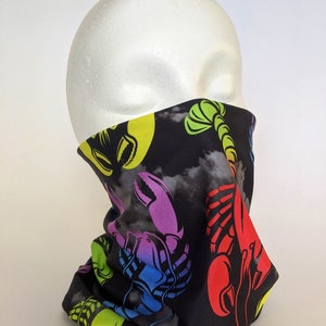 Lobster Print face mask, 2 layer moisture wicking face mask, reusable face mask with stretch, bamboo lined face mask, ski mask, neck cover