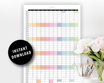 2024 School Wall Planner Printable Portrait Calendar | Rainbow | School Calendar | Aligned weekends | 2024 Year Planner A1 A2 A3 Planner