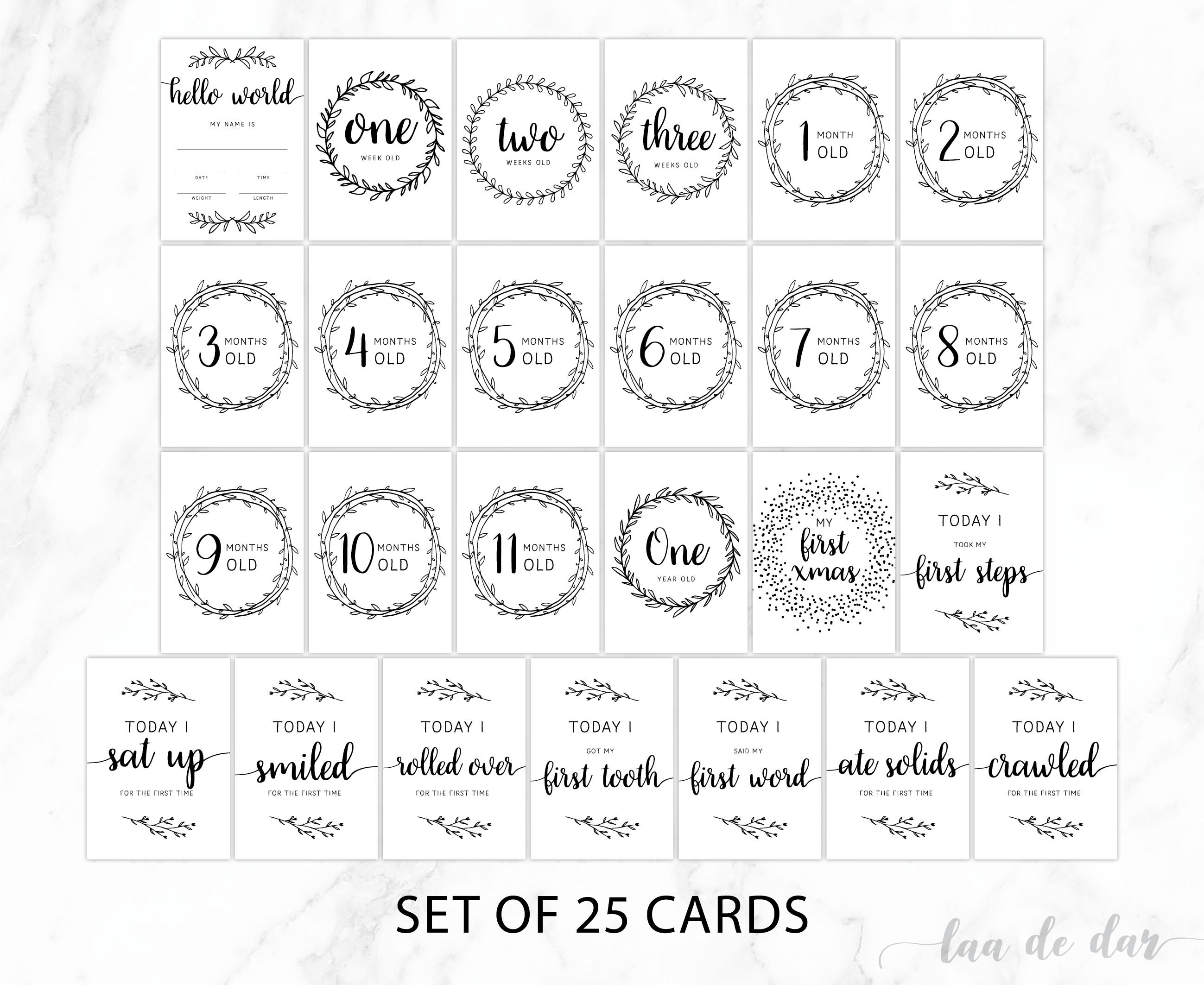 Printable Baby Milestone Cards X25 A6 Newborn Monochrome Baby Shower ...
