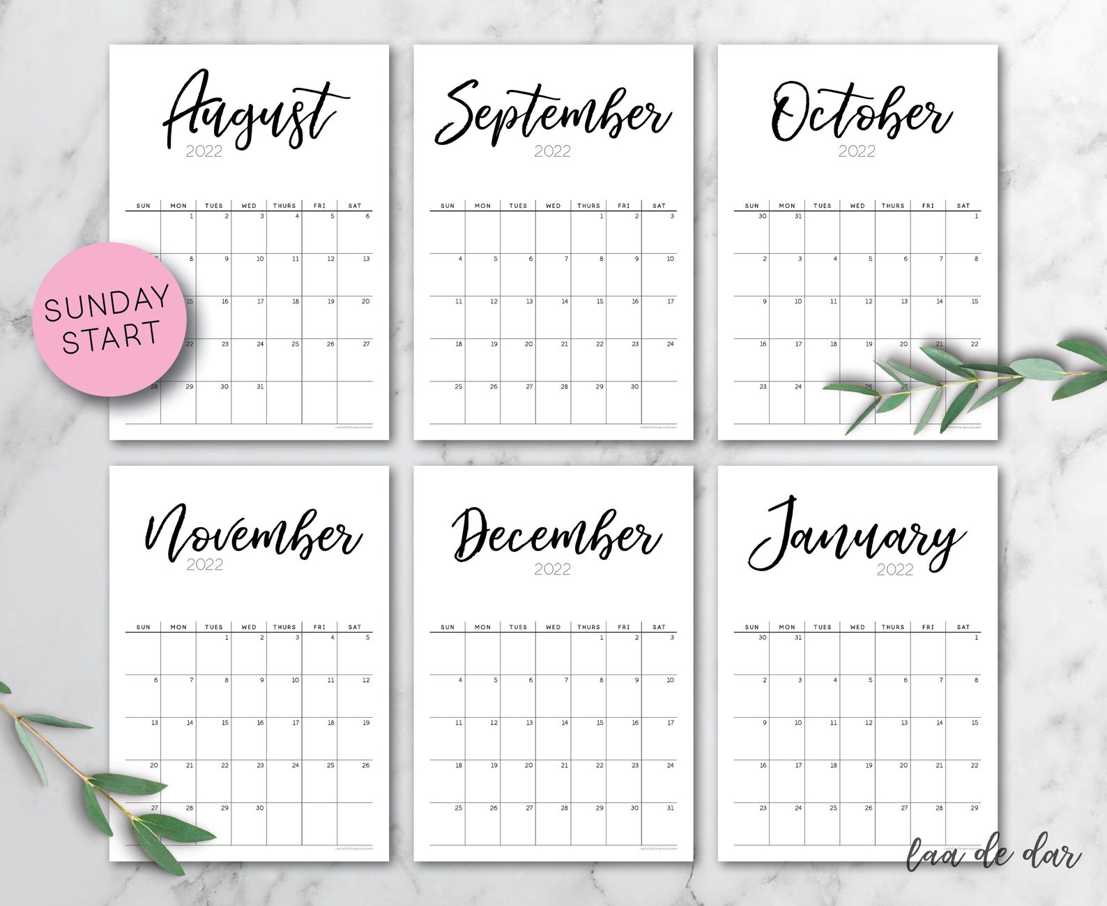 2022 and 2021 printable calendar a4 12 month calendar wall etsy