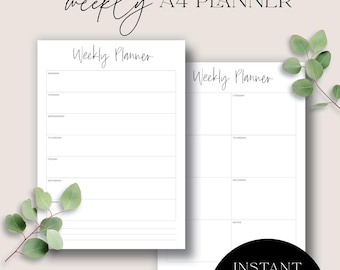 Weekly A4 Planner, Printable Planner, To Do List Planner, Print At Home PDF, Week Planner, minimal planner, weekly checklist