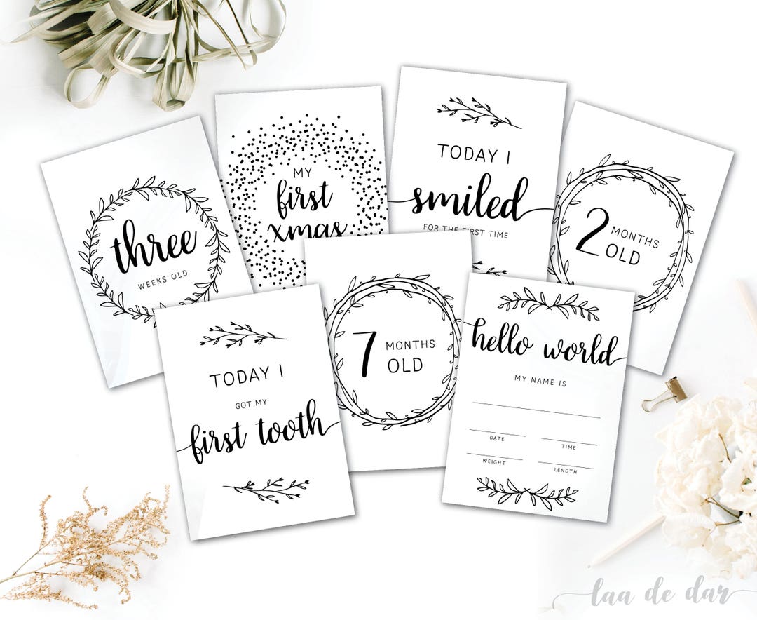 Printable Baby Milestone Cards X25 A6 Newborn Monochrome Baby Shower ...
