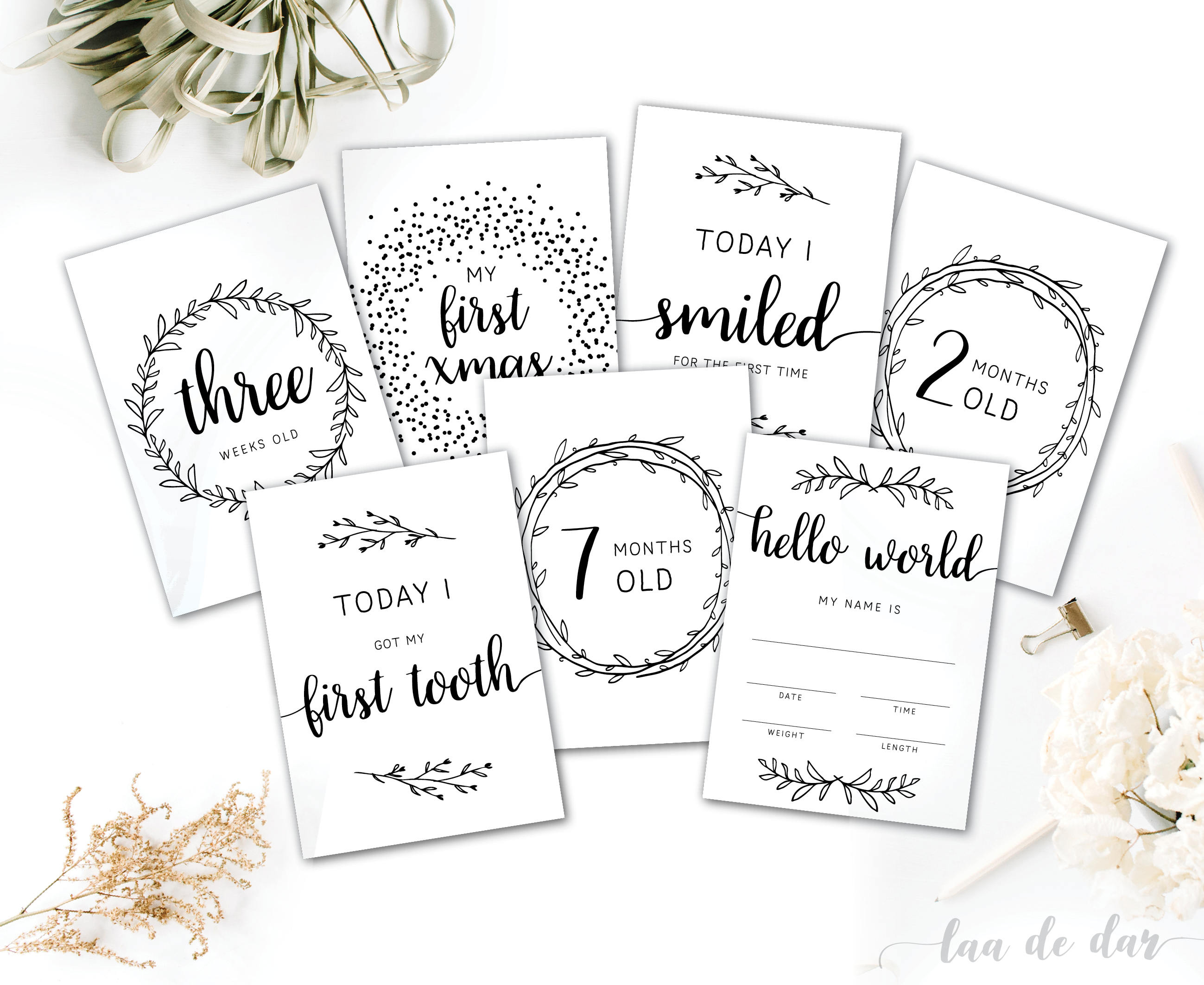 Printable Baby Milestone Cards X25 A6 Newborn Monochrome Baby Shower ...