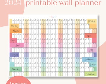 2024 School Wall Planner Printable Calendar | Rainbow | School Calendar | Aligned weekends | 2024 Year Planner A1 A2 A3 Planner | Classroom