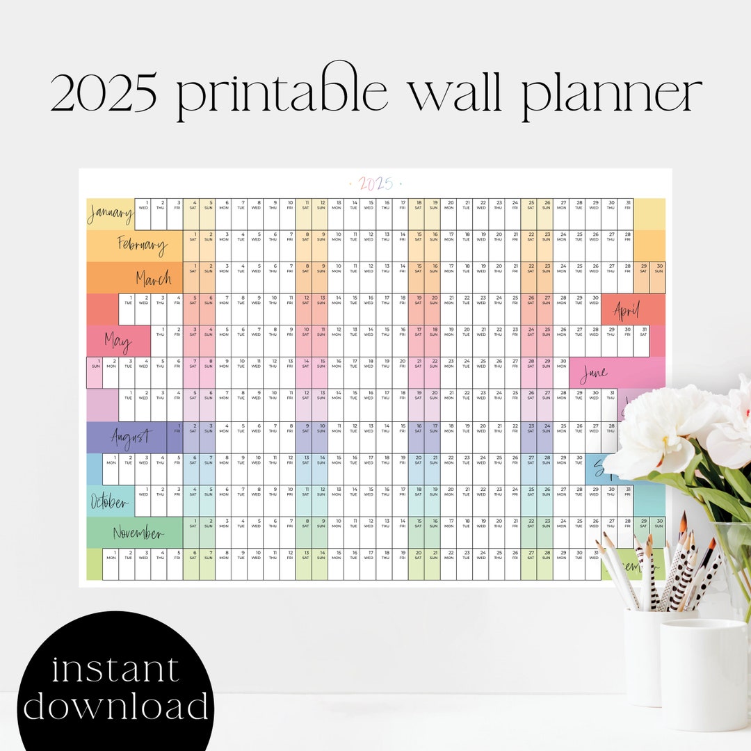 2025 School Wall Planner Printable Calendar Rainbow School Calendar