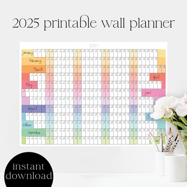 2025 School Wall Planner Printable Calendar | Rainbow | School Calendar | Aligned weekends | 2025 Year Planner A1 A2 A3 Planner | Classroom