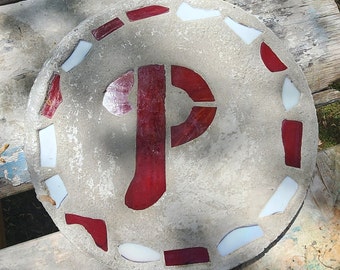 Philadelphia Phillies Baseball Team Stepping Stone, 14", Solid Concrete, Stained Glass Inlay, Fun and Functional!