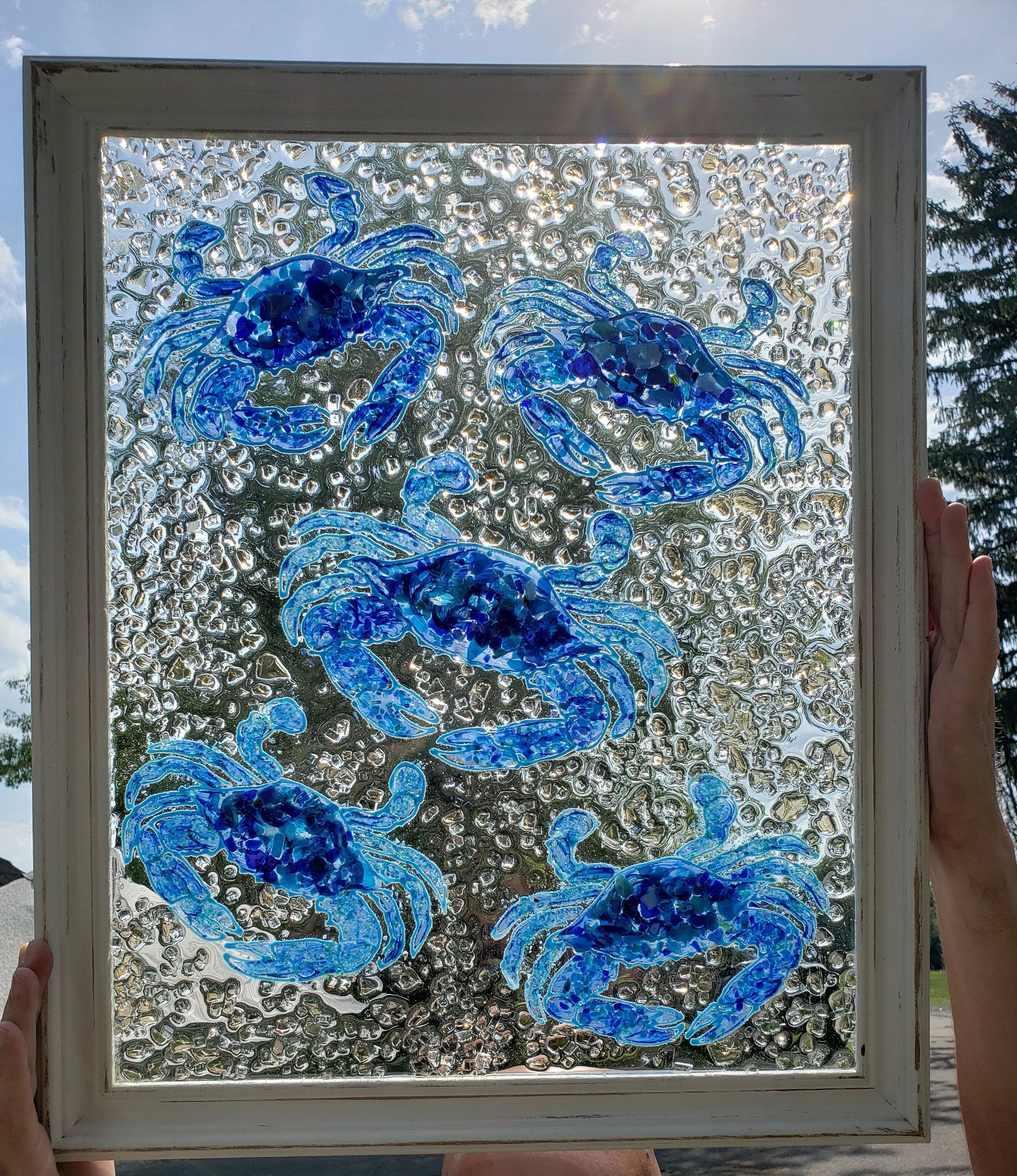 5 Blue Crabs Crushed Stained Glass and Resin Window / Wall Art Etsy