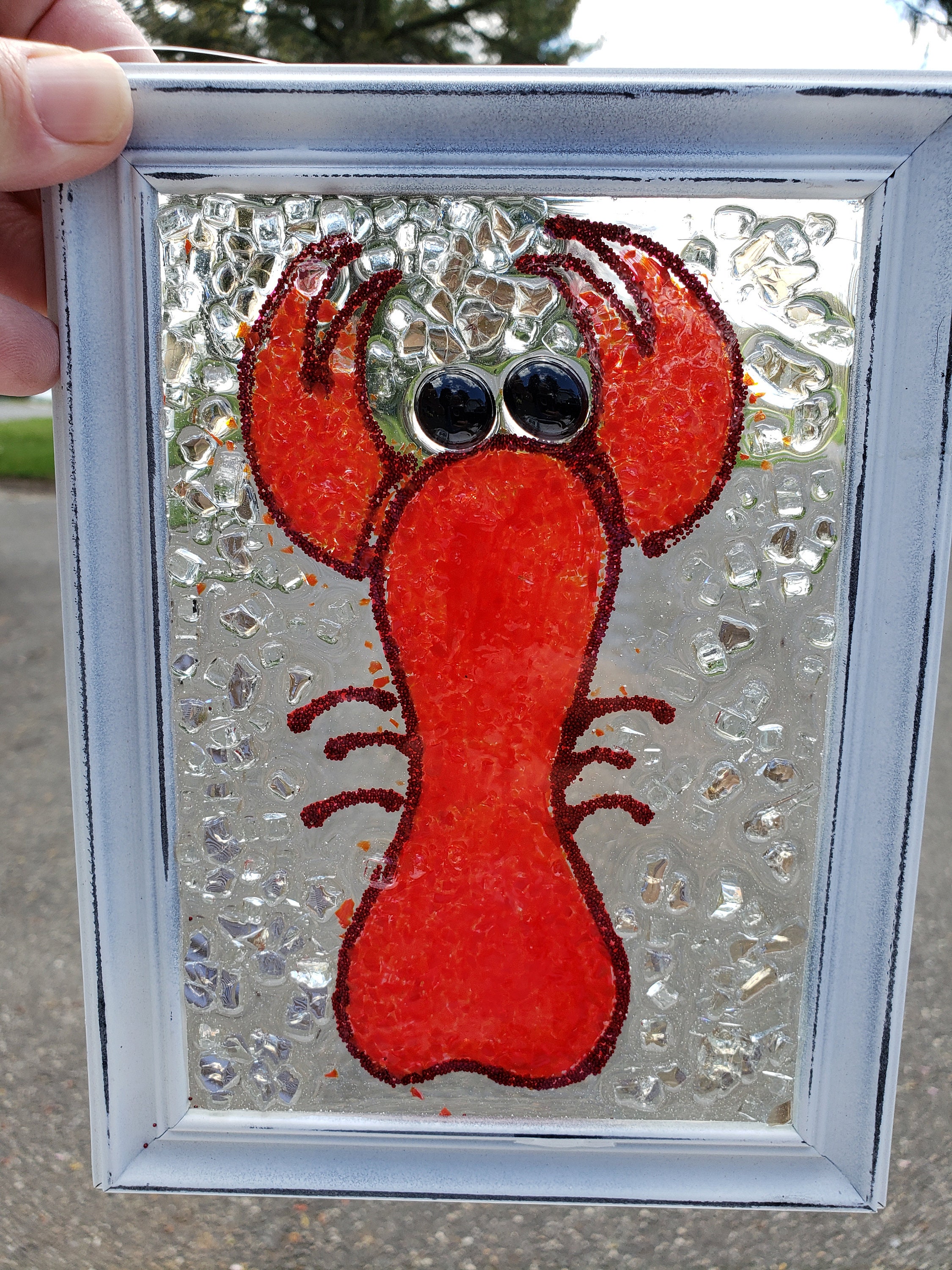 Lobster Crushed Glass and Resin Suncatcher Crushed Stained Etsy