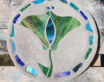 Stingray Stepping Stone, 14", Solid Concrete, Stained Glass Inlay, Fun and Functional!  Hand Made In My Garage!