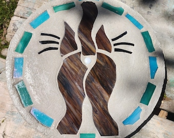 Cat Butt Stepping Stone, 14", Solid Concrete, Stained Glass Inlay, Fun and Functional!  Hand Made In My Garage!