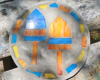 Buoy Stepping Stone, 14", Solid Concrete, Stained Glass Inlay, Fun and Functional!  The stone pictured is the stone you will receive.