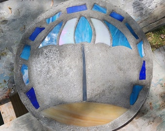 Beach Umbrella Stepping Stone, 14", Solid Concrete, Stained Glass Inlay, Fun and Functional!  Hand Made In My Garage!
