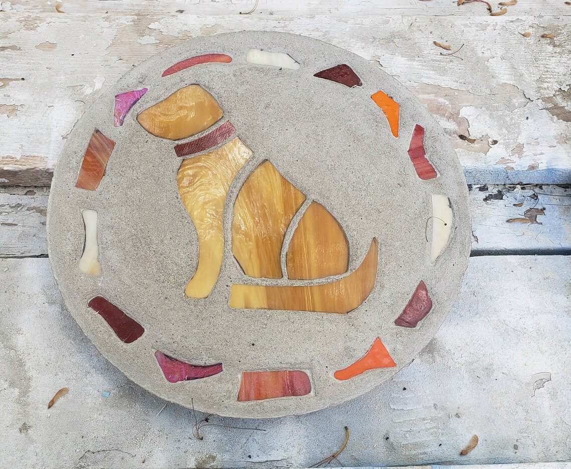 Brown Dog Stepping Stone 14 Solid Concrete Stained Etsy