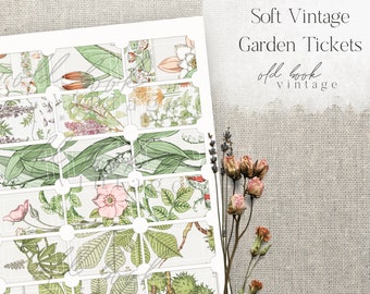 18pcs-Soft Vintage Garden Tickets, Printable / Printable Vintage Ephemera / Botanical Tickets / Floral Tickets / Vintage Floral Ephemera