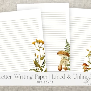 Papelería imprimible de otoño vintage / 8.5x11 / Forrado, sin forro, papel de escritura de cartas vintage / Papel de papelería de otoño imprimible / Florales