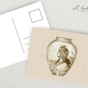 Viktorianische Frau, Vase Postkarte / druckbare Vintage Postkarte / 15x3.5in / Digitale Vintage Ephemera / Vintage Frau Illustration