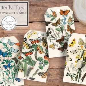 Vintage Butterfly Printable Tags / 3x1.75in / Digital Junk Journal Kit / Vintage Butterfly Ephemera / Scrapbooking Supplies