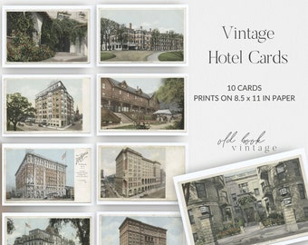 Vintage Hotel Cards / Printable / 10 pcs / Vintage Ephemera Collage Sheet / Vintage Scrapbooking Paper / Junk Journal Paper