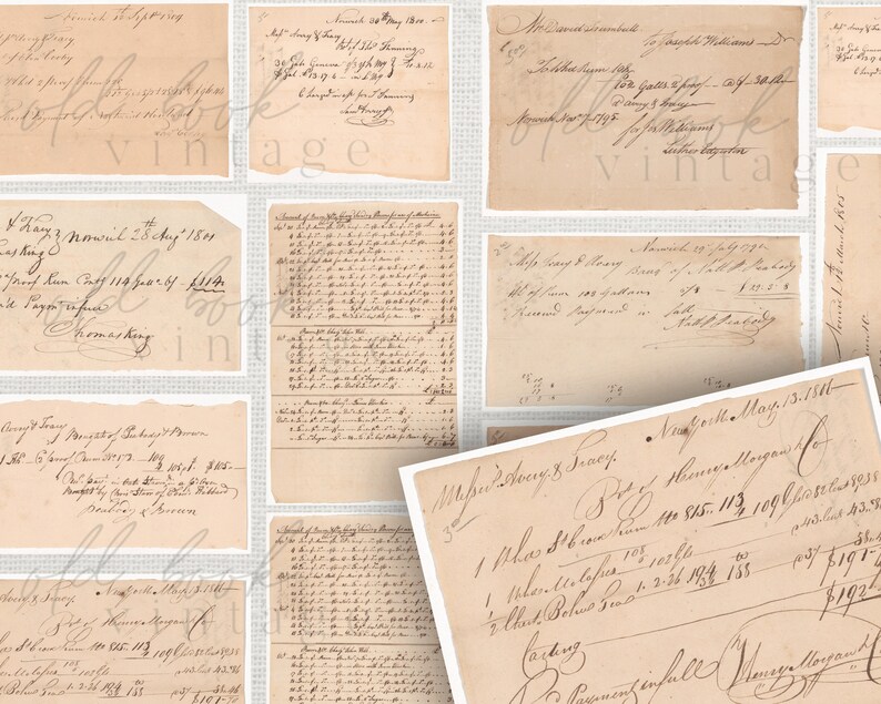vintage handwritten receipts invoices 10pcs printable