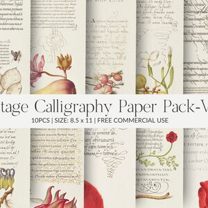 Caligrafia vintage Vol 1, pacote de papel para impressão / 10 unidades / 8,5 x 11 / uso comercial gratuito / folha de colagem digital / papel de álbum de recortes para impressão