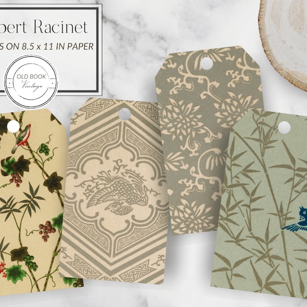 Albert Racinet Printable Tags / 3x1.75in / Digital Junk Journal Kit / Vintage Botanical Ephemera / Scrapbooking Supplies