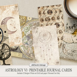Astrology Printable Journal Cards, Ephemera, Vintage Celestial  Labels Junk Journal, Digital Collage, Journaling Cards 12 pcs,  2.5x4.25in