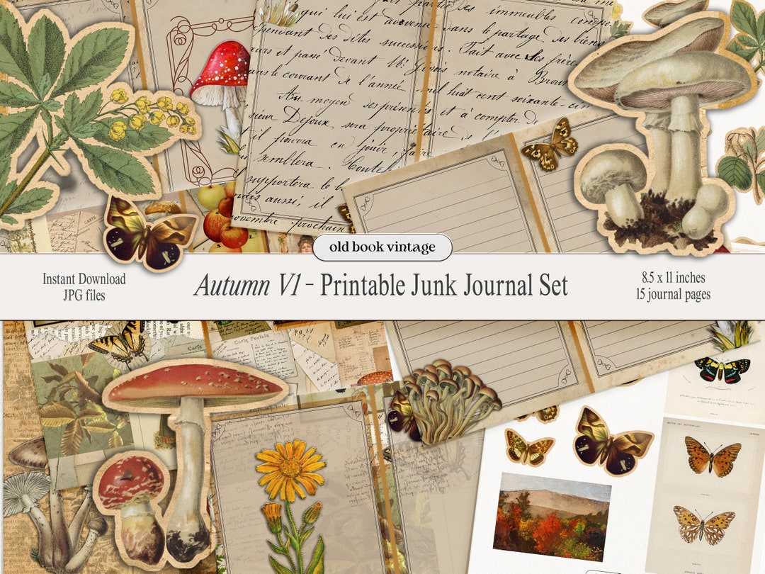 Autumn V1 Junk Journal Kit, Crafting Printable Kit, Vintage Fall ...