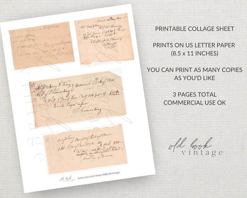 vintage handwritten receipts invoices 10pcs printable etsy