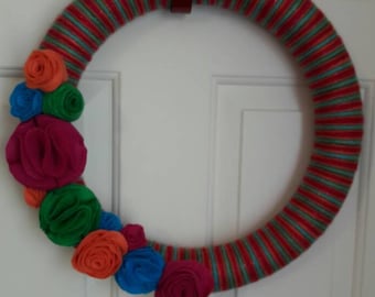 Yarn Wreath, Fall Yarn Wreath, Yarn Wreath Fall, Yarn Wreath for Front Door, Yarn Wrapped Wreath, Flower Wreath, Home Decor,Pink Wrapped