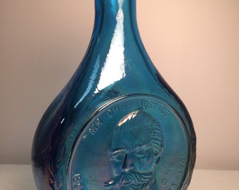 Wheaton Carnival Blue Charles Hughes Glass Bottle - 1971