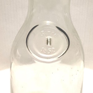 Vintage Embossed Glass Milk Bottle Since 1952 - 9.5&quot; Tall - Farmhouse Rustic Home Decor - Dairy Collectible - Country Kitchen Accent