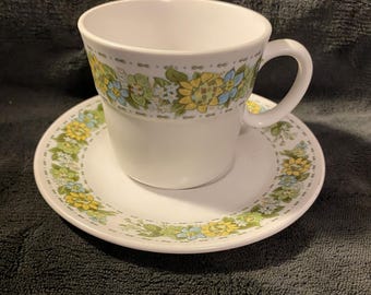 Noritake Hello Spring Vintage Stoneware Flat Cup & Saucer Set Made