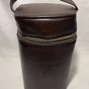 Vintage Glass Flask with Leather Lined Case – Classic Bar Decor, 7&quot; Flask, 8&quot; Case, Zipper Closure, Unique Collectible