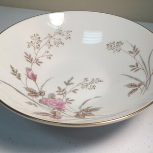 Vintage Noritake Luise 5763 Round Serving Bowl - 8.75 Inch Fine China with Pink Roses, Brown Leaves, and Gold Trim - Japan
