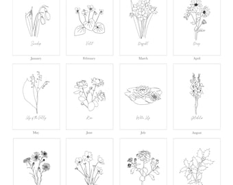 Birth Month Flower Prints Digital File or Art Print, Flower Art Print
