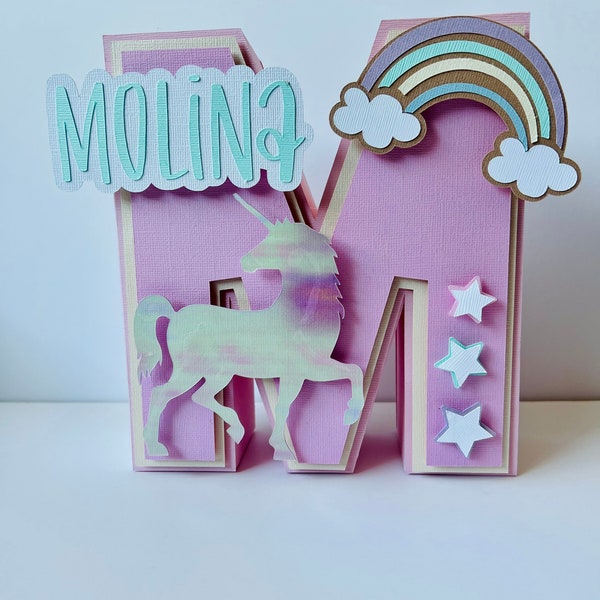 Unicorn 3D Letter Cardstock Paper Number Custom Name/3d letter/Unicorn party/Unicorn theme/Unicorn 3d letter/Unicorn Favors/Unicorn theme