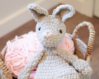 Grey Rabbit Soft Snuggler | Crochet Rabbit Plushy | Bunny Plushy | Bunny Lovey | Crochet Snuggler | Soft Handmade Hare Stuffed Animal | Hare