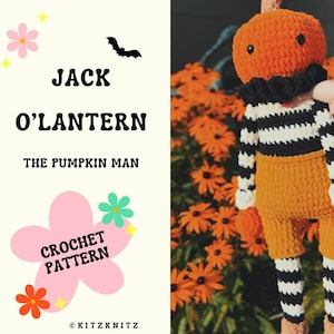 GEHAAKT PATROON | Jack O'Lantern-haakpatroon | Gehaakt pompoenpatroon | Pompoenman | Gehaakte pompoen knuffel | Halloween-haakwerk
