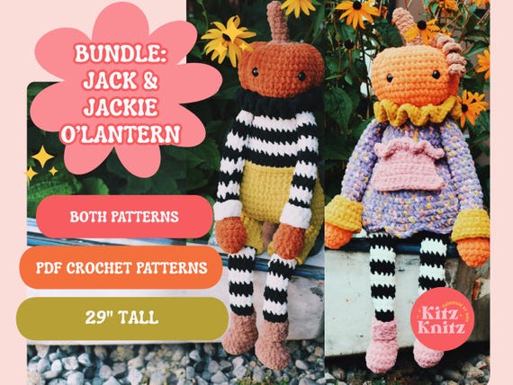 BUNDLE SET Jack & Jackie O'Lantern Crochet Patterns, Halloween Crochet, Pumpkin Man and Pumpkin Girl Crochet Patterns, Spooky Crochet