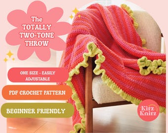 Modello per coperta all'uncinetto totalmente bicolore, modello per coperta all'uncinetto adatto ai principianti, modello per coperta all'uncinetto facile, coperta all'uncinetto