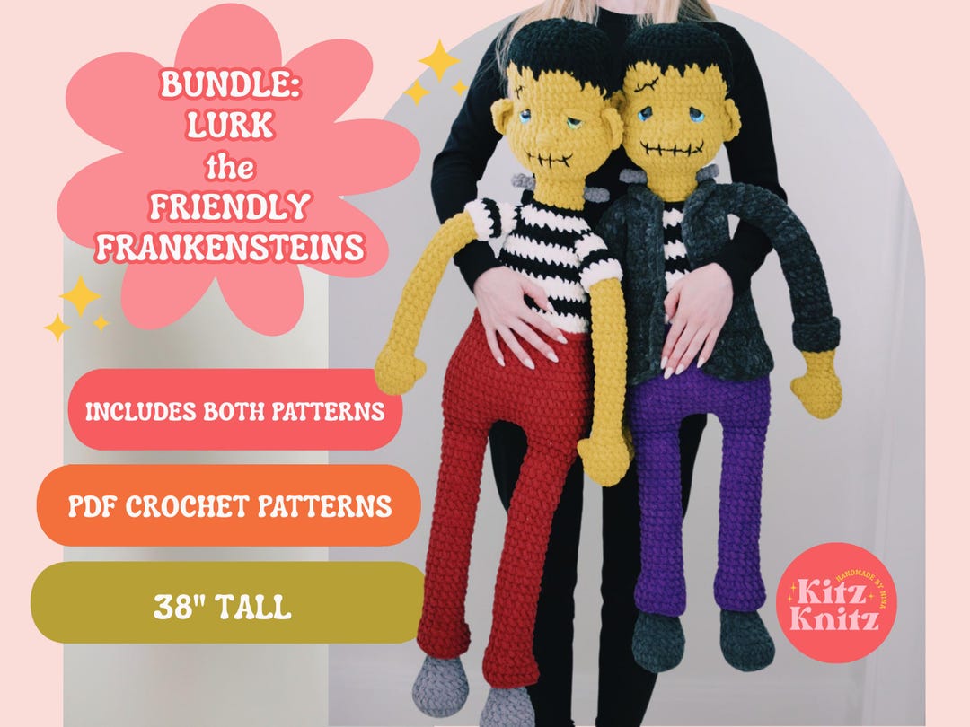 BUNDLE SET Lurk the Friendly Frankenstein Patterns, Frankenstein Plushies, Halloween Crochet Pattern, Halloween Crochet Plushy Patterns - Etsy